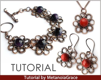 Wire Wrapping Tutorial, Bracelet Tutorial, Bangle Tutorial, Flower Jewelry Instructions, Wire Clasp Tutorial, Earrings And Pendant Tutorial