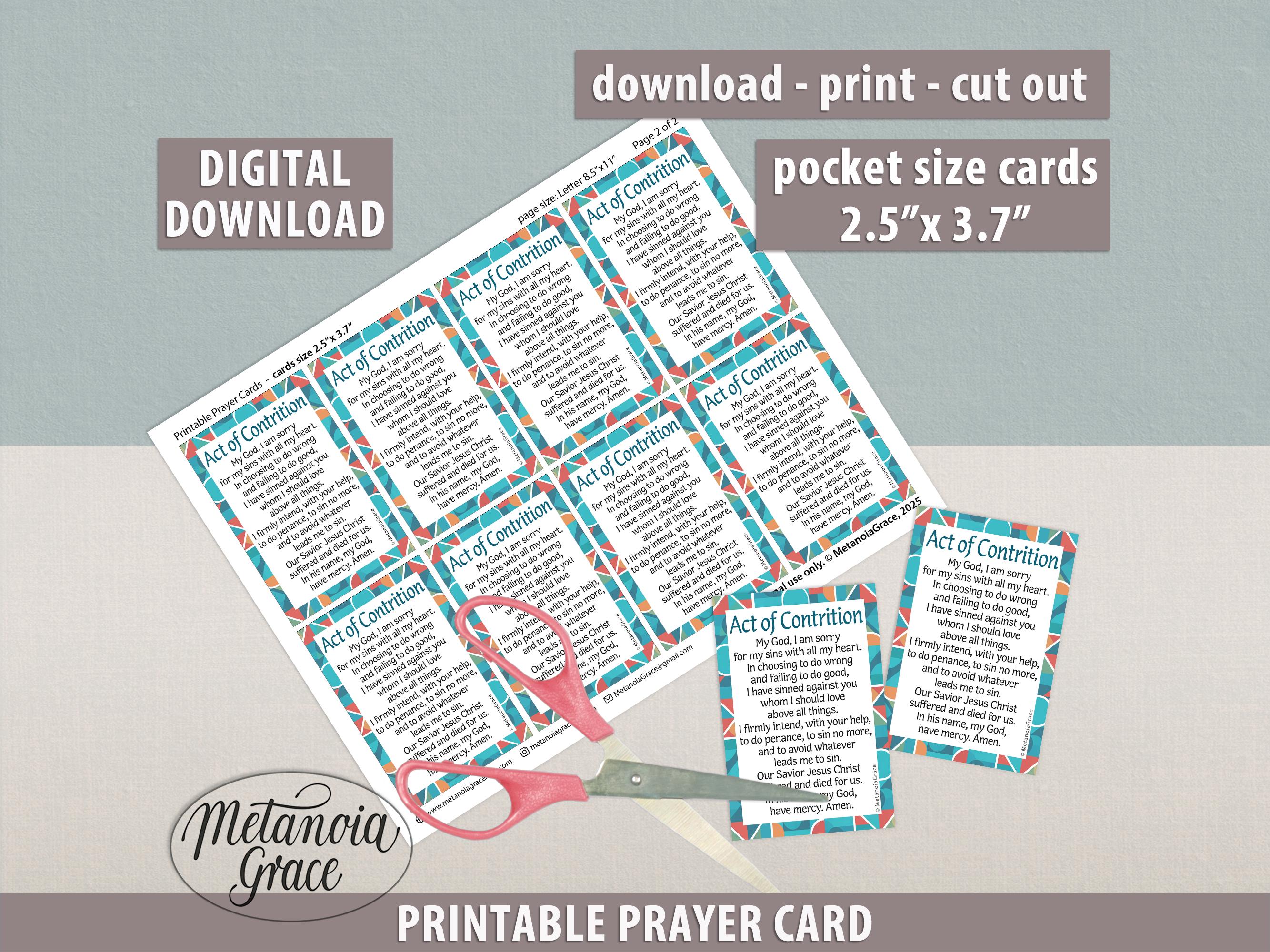 Act of Contrition, Printable Prayer Card, Catholic Prayer, Digital
