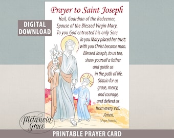 Saint Joseph Prayer Card, Printable Prayer Card, Pope Francis Prayer to St Joseph, St Joseph Printable Prayer, Digital Download pdf file