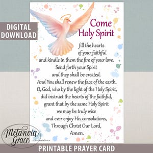 Komm Heiliger Geist erfülle die Herzen deiner Gläubigen, Pfingstgebet, Espiritu Santo Gebet, Heiliger Geist Karte, Digitaler Download, pdf Datei