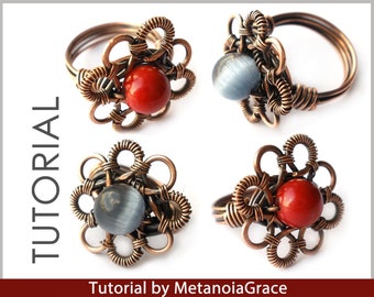 Wire Jewelry Tutorial, Wire Ring Tutorial, Wrapping Tutorial, Jewelry Instructions, Flower Ring Tutorial, Wirewrapped Ring Pattern