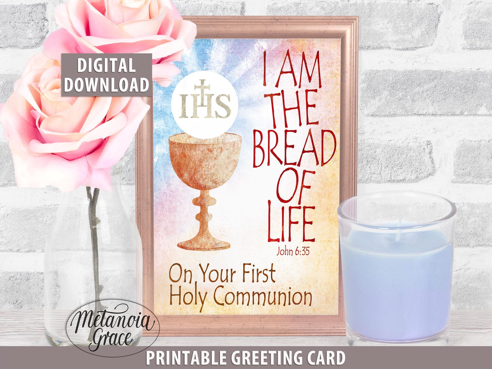 Printable First Holy Communion Card, on Your First Communion Religious ...