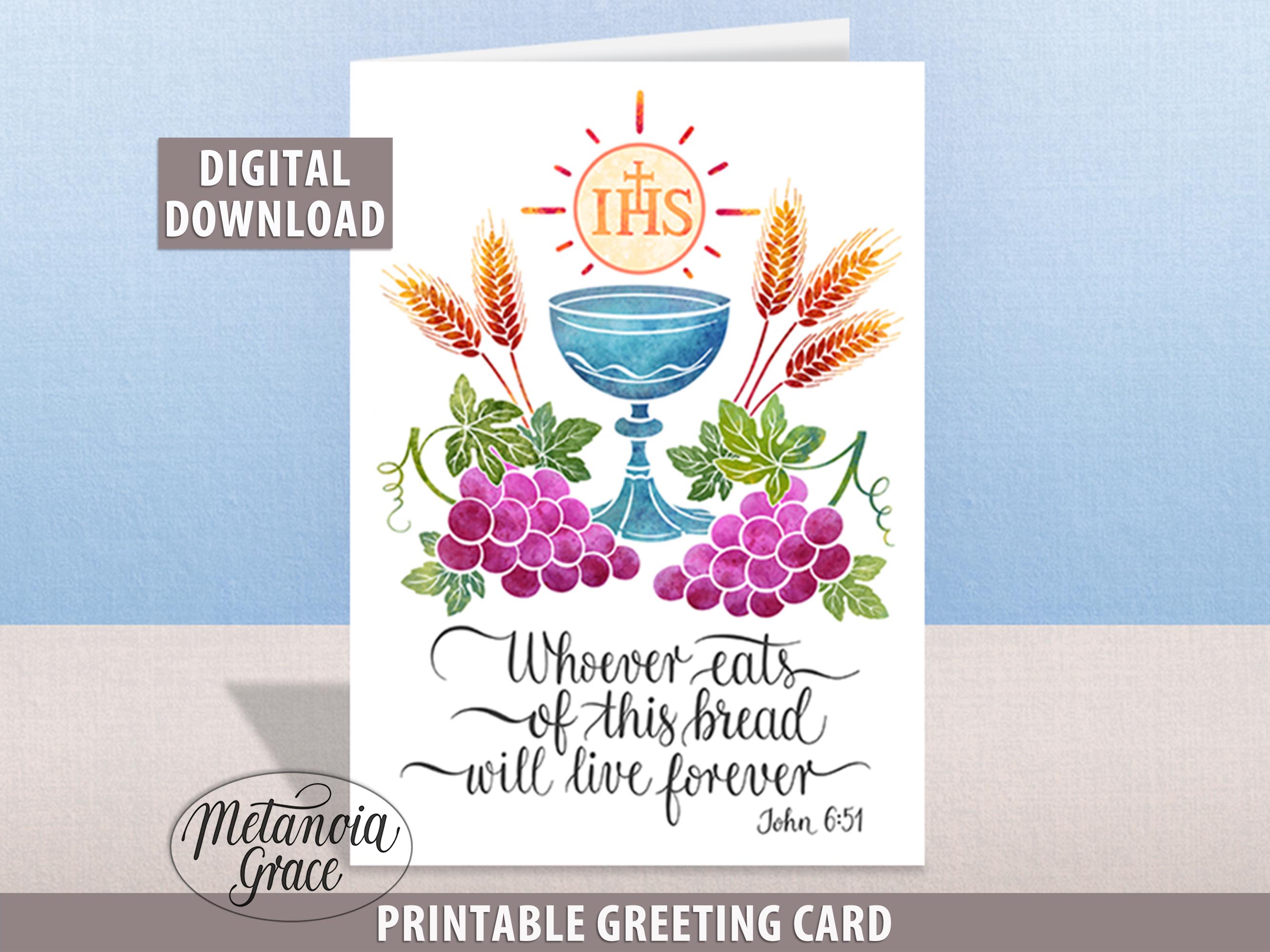 First Communion Printable Note Card, Whoever Eats of This Bread ...
