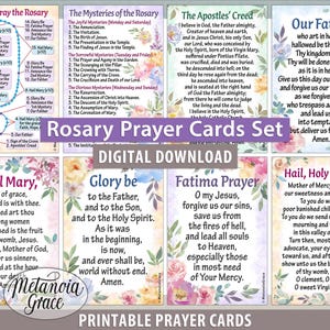 Cartes de prière du chapelet, mystères du chapelet, comment prier le chapelet, prière du Saint-Rosaire catholique imprimable, cartes de chapelet en téléchargement numérique
