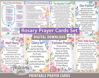 Rosary Prayer Cards, Mysteries of the Rosary, How to pray the Rosary, Printable Catholic Holy Rosary Prayer, Digital Download Rosary Cards
