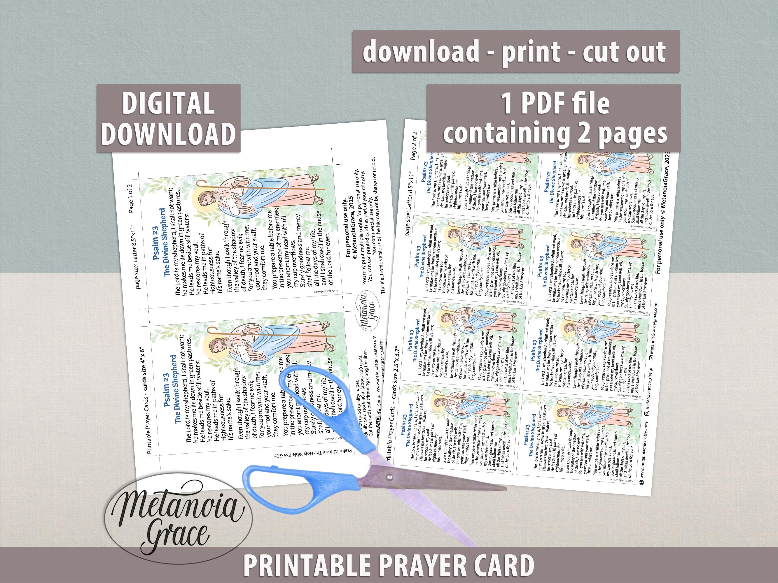 Psalm 23, Printable Prayer Card, the Lord is My Shepherd Card, Psalm 23 ...