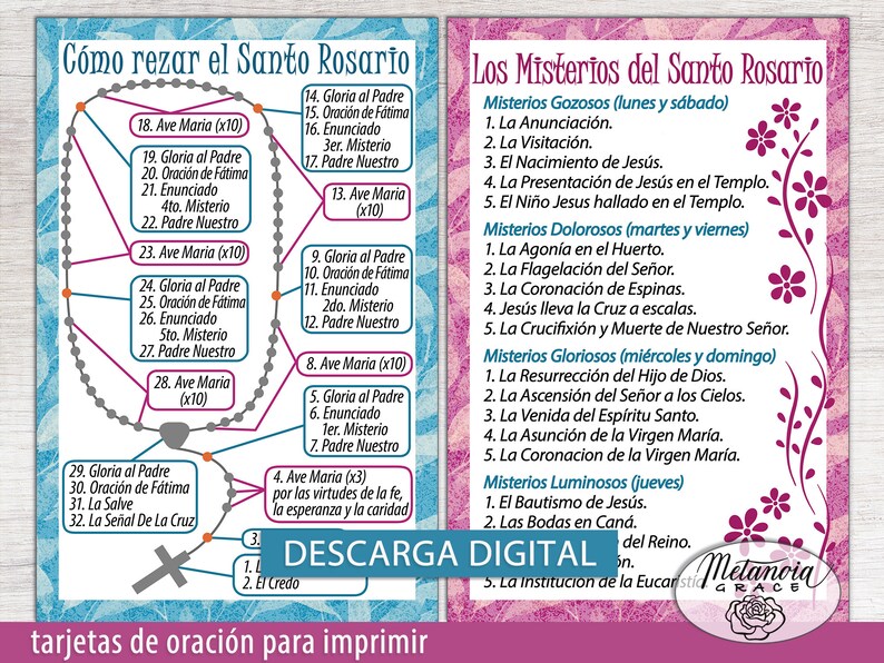 Spanish Rosary Prayer Cards, Printable Holy Rosary Guide, How to Pray ...