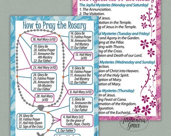 Printable Rosary Guide, Holy Rosary Diagram, Catholic Rosary Prayer , How to pray the Rosary, Mysteries of the Rosary, Digital Download pdf