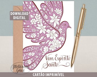 Vem Espirito Santo, Printable Note Card in Portuguese, Confirmation Card, Vem Santo Espirito, Holy Spirit Note Card Dove, Digital Download