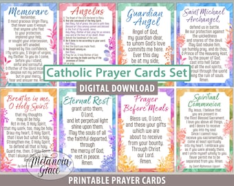 Printable Catholic Prayers Set, Memorare, Angelus, Eternal Rest Prayer, Prayer Before Meals, The Spiritual Communion, Digital Download
