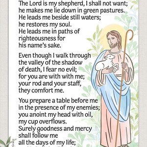 Psalm 23, Printable Prayer Card, the Lord is My Shepherd Card, Psalm 23 ...