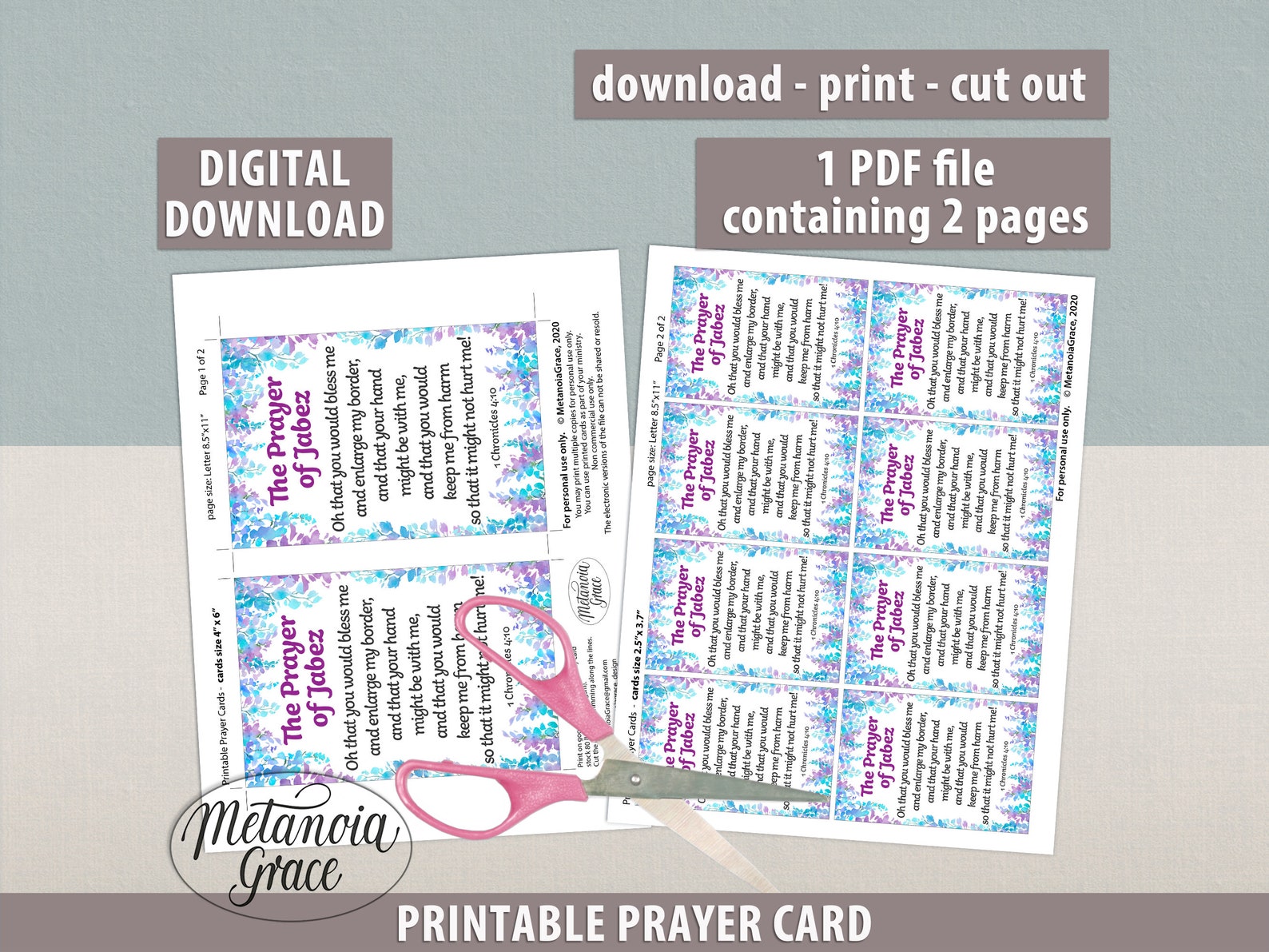 The Prayer of Jabez Card, Printable Bible Prayer Card, Jabez Prayer ...