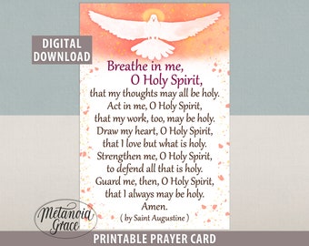 Breathe in me O Holy Spirit, Saint Augustine Prayer, Printable Holy Spirit Prayer, Confirmation Prayer, Pentecost Prayer, Digital Download