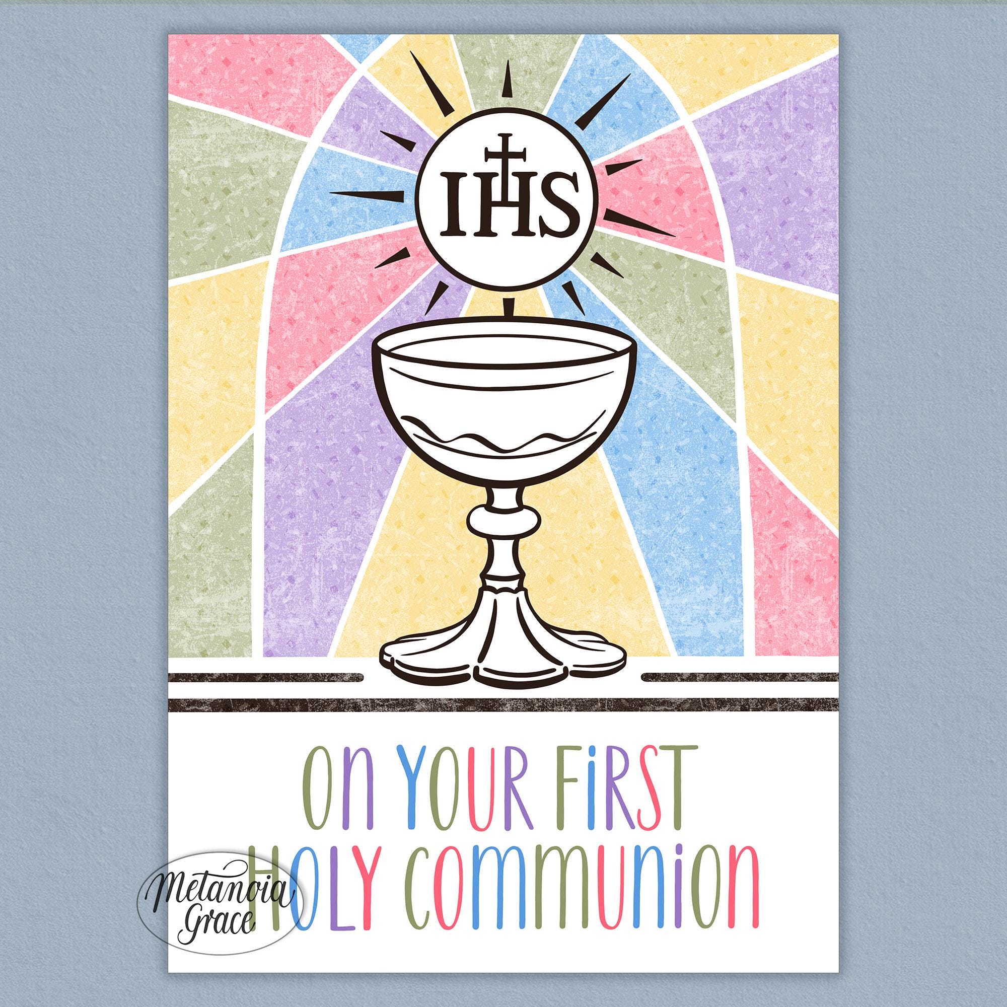 First Holy Communion Printable Note Card, Catholic Communion Card ...