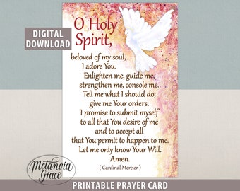 O Holy Spirit beloved of my soul, Printable Cardinal Mercier Prayer Card, Confirmation Gift, Pentecost Prayer Card, Digital Download, pdf