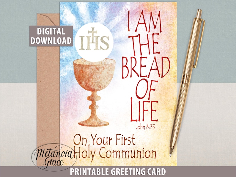 Printable First Holy Communion Card, on Your First Communion Religious ...