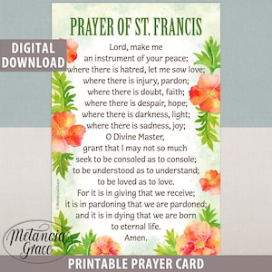 Carte imprimable Prière de saint François, prière de paix de saint François, prière pour la paix, Seigneur, fais de moi un instrument, téléchargement numérique, fichier pdf