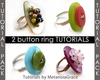 Button Ring Tutorial Sale Pack, Button Jewelry Tutorial, Button Ring Tutorial, Wire Ring Tutorial, Beading Tutorial, Step by Step Pattern