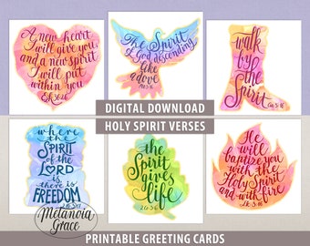 Tarjetas del Espíritu Santo, 6 tarjetas imprimibles del Espíritu Santo, diario bíblico del Espíritu Santo, tarjeta de Pentecostés, Confirmación, descarga digital en PDF