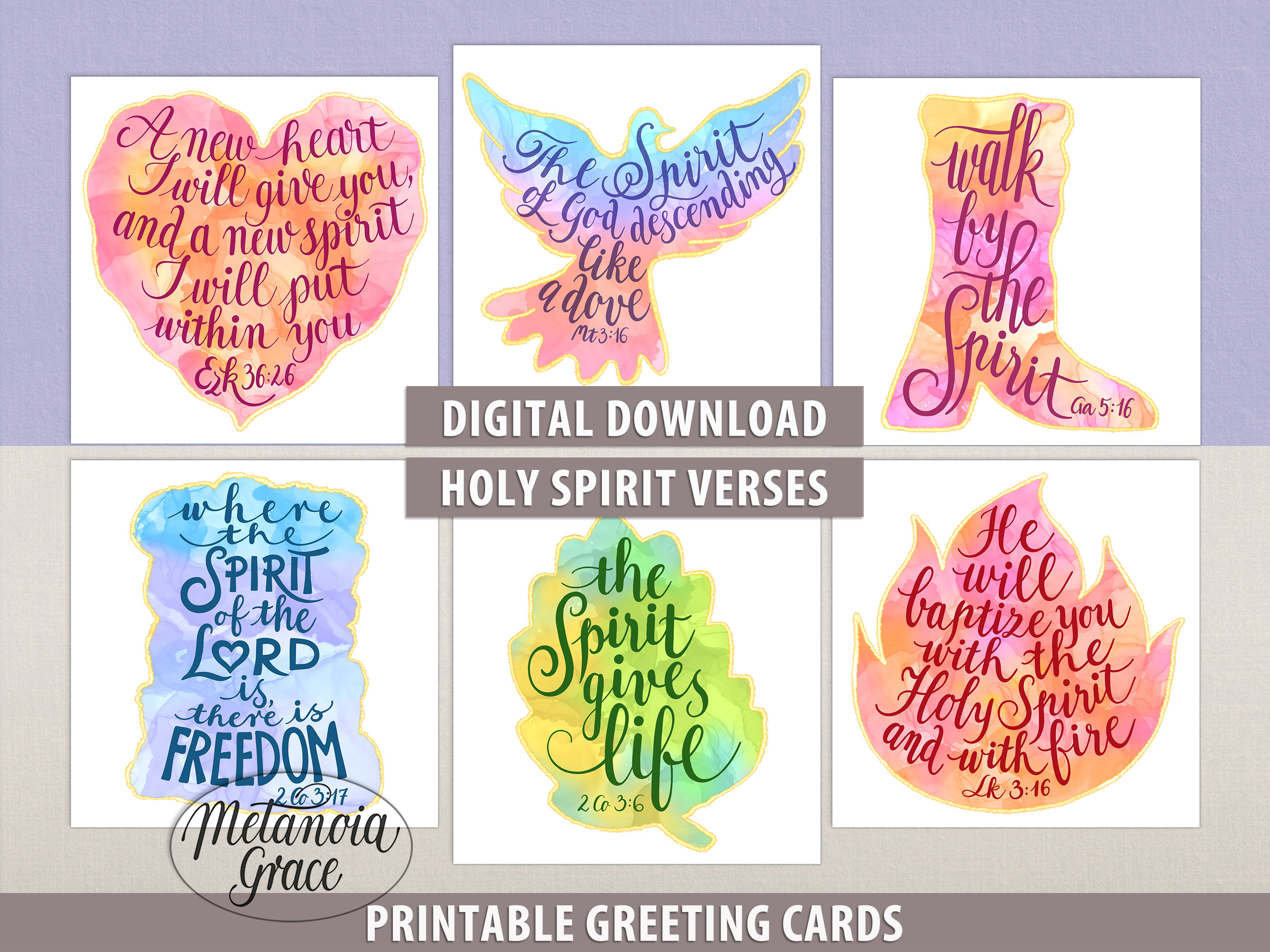 Holy Spirit Note Cards, 6 Printable Holy Spirit Cards, Bible Journaling ...