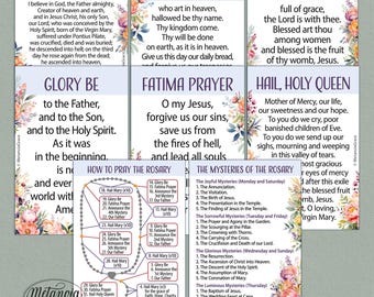 Printable Catholic Rosary Prayer Cards Set, How to pray the Rosary, Mysteries of the Rosary, Rosary Diagram, Rosary Guide, Digital Download