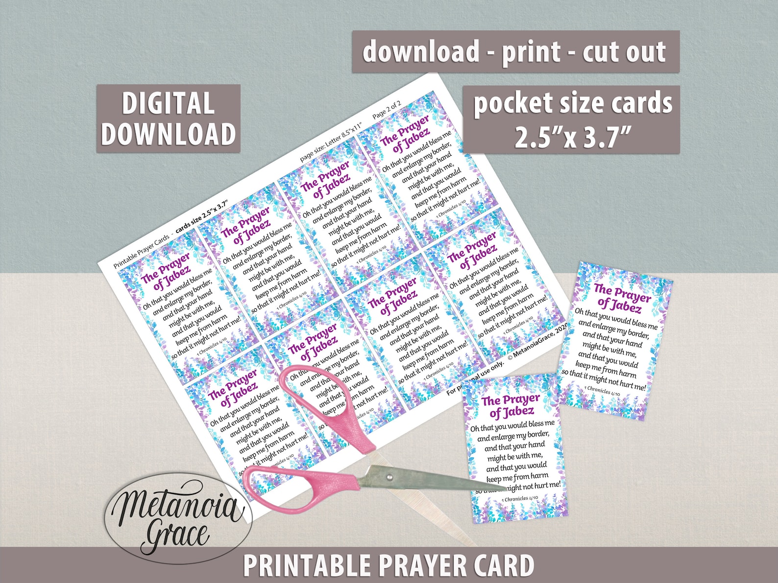The Prayer of Jabez Card, Printable Bible Prayer Card, Jabez Prayer ...