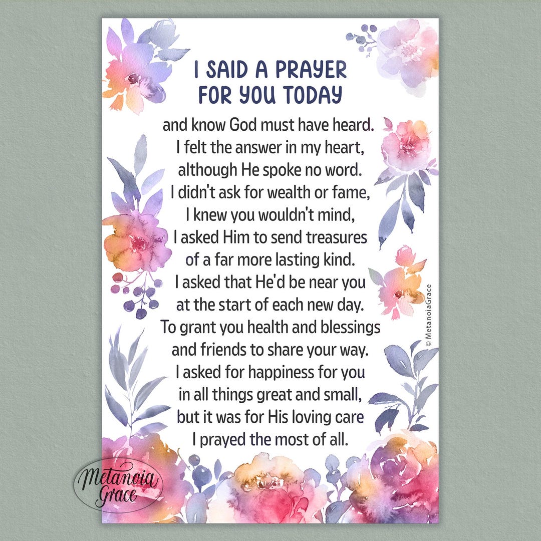 I Said a Prayer for You Today, Printable Uplifting Prayer Card ...