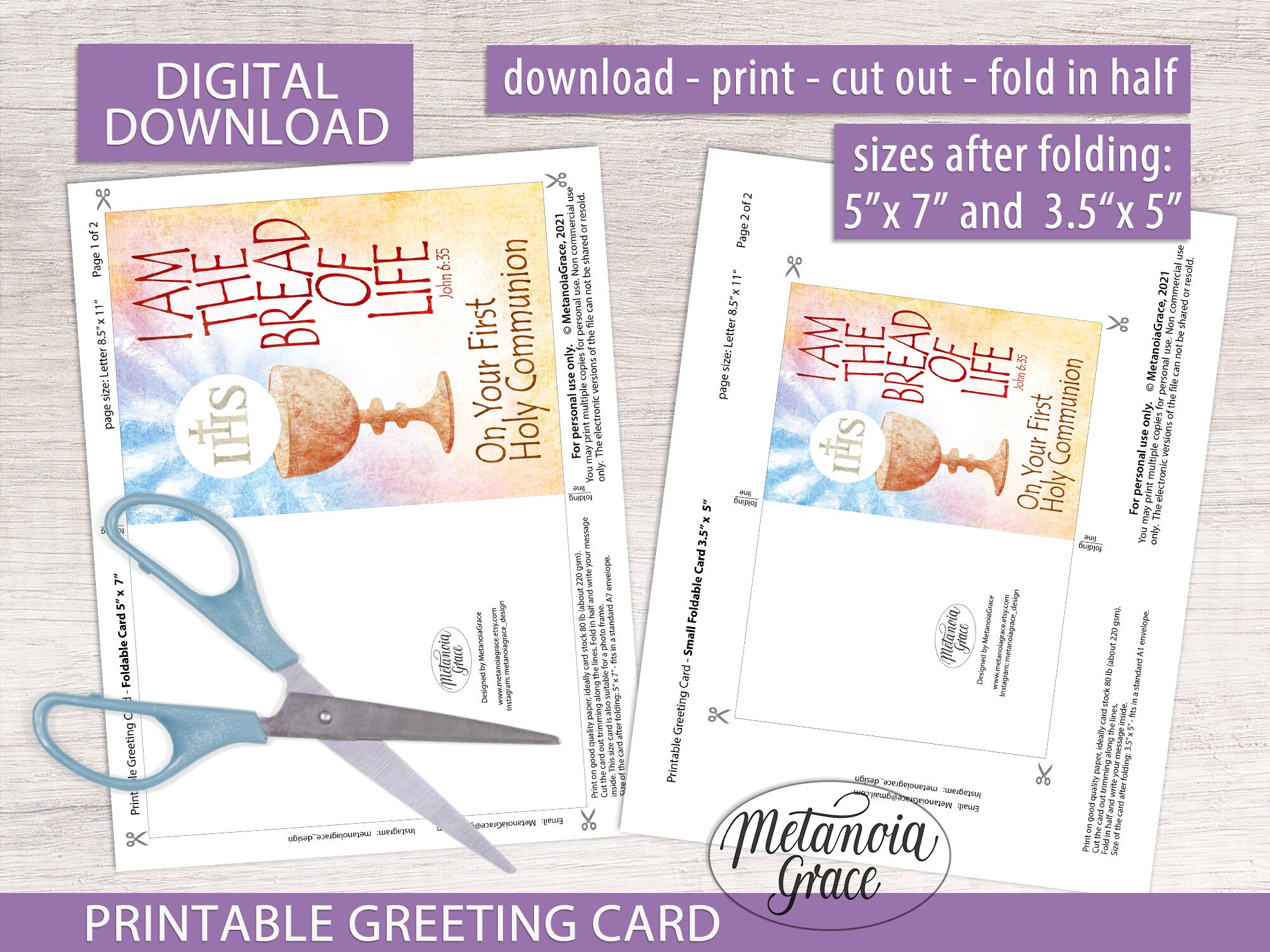 First Communion Card, Printable First Holy Communion Christian Note ...