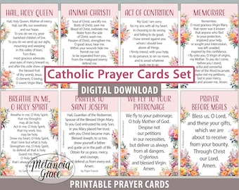 Popular Catholic Prayers, Printable Traditional Prayer Cards, Hail Holy Queen, Anima Christi, Act of Contrition, Memorare,  Digital Download