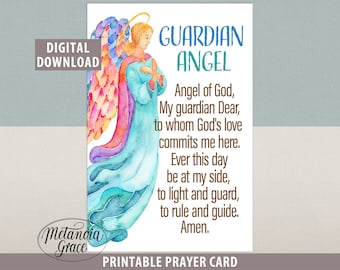 Guardian Angel Prayer, Angel of God my Guardian Dear, Printable Guardian Angel Prayer Card, Angel Protection Prayer, Digital download, pdf