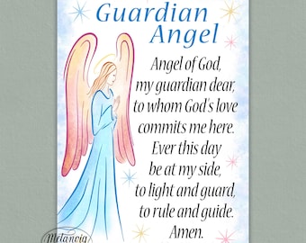Guardian Angel Prayer, Printable Guardian Angel Card, Angel of God my Guardian Dear, Faith Card, Angel Protection Prayer, Digital Download