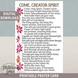 Vieni Spirito Creatore, Inno di Pentecoste dello Spirito Santo stampabile, Biglietto di preghiera stampabile per lo Spirito Santo, Inno di Pentecoste, Paraclito, Download digitale in formato PDF