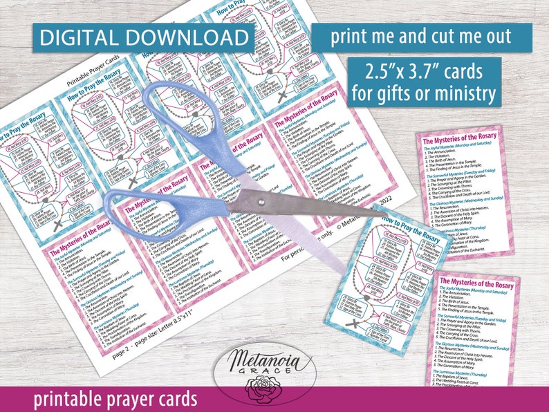 Printable Rosary Prayer Cards Holy Rosary Diagram Catholic | Etsy