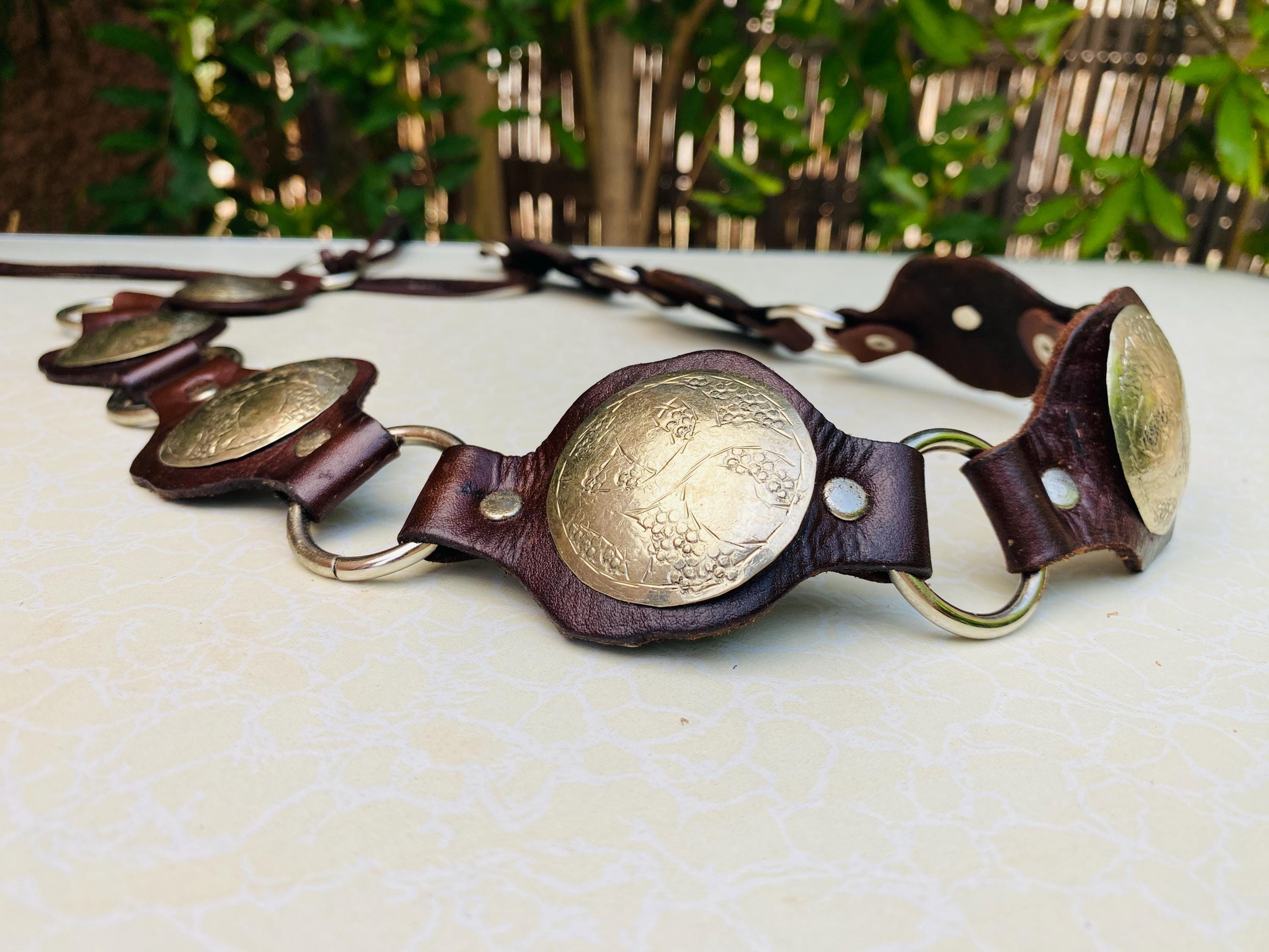 Brown Leather Boho Belt: Adjustable Metal Buckle, Festival  display picture 3