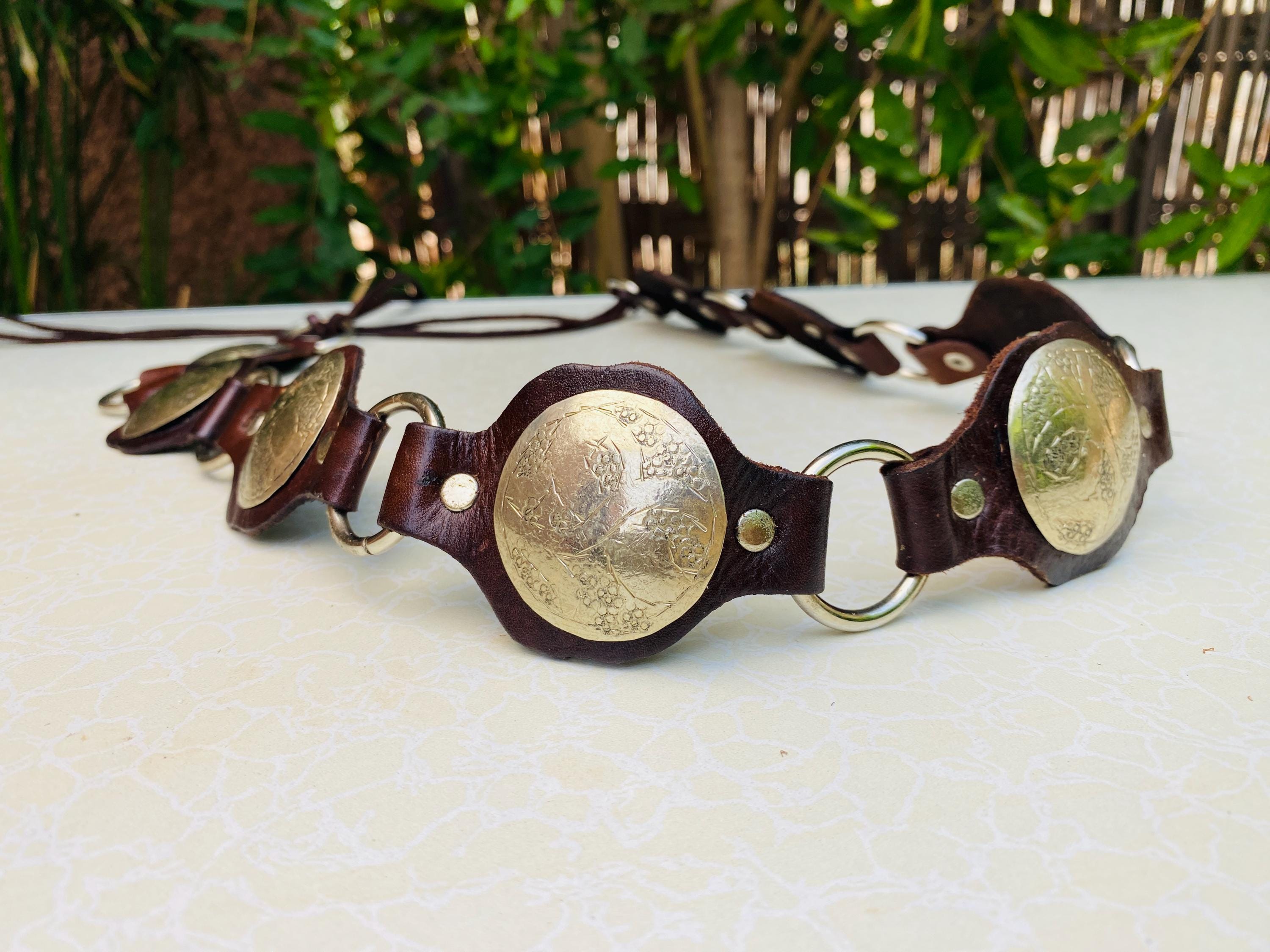 Brown Leather Boho Belt: Adjustable Metal Buckle, Festival  display picture 3