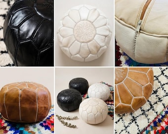 Handcrafted   Leather Pouf Ottoman – Moroccan Floor Cushion, Genuine Leather Footstool, Boho Home Decor