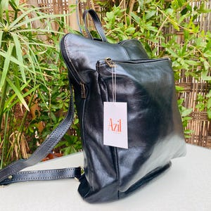 Black Unisex Leather Backpack | Handmade Full-Grain Travel Bag | Boho Work or School Bag | Gift for Him & Her