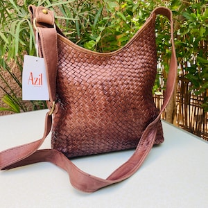 Handmade Woven Leather Crossbody Bag | Genuine Moroccan Leather Shoulder Bag | Boho Hobo Bag by Azil