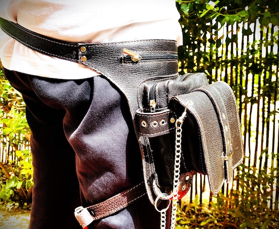 Utility Belt Goth Hip Bag Handmade Black Leather Utility Belt Bag