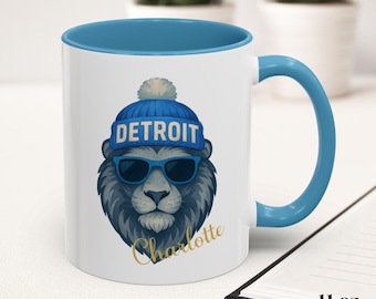Gepersonaliseerde Detroit-voetbalmok - aangepaste naam leeuw aquarel koffiekopje
