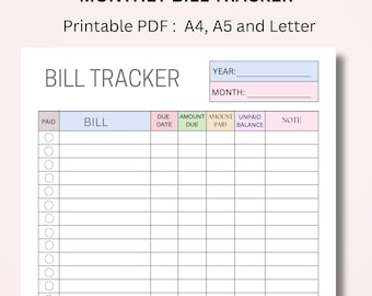 Seguimiento de facturas mensuales imprimible: Lista de verificación de pagos (PDF)