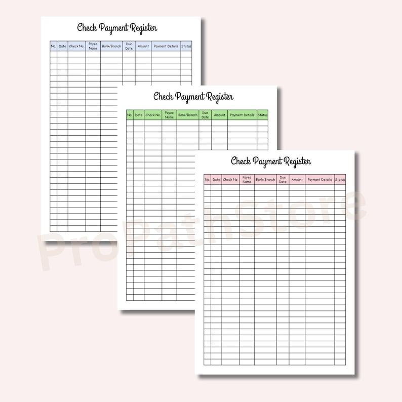 Check Payment Register Printable: Bank Account Log (PDF Digital ...
