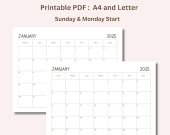 2026 Horizontaler Kalender: Minimalistischer Monatsplaner (A4, Letter PDF)