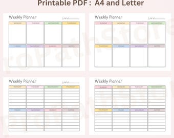 Minimalistischer Wochenplaner: Undatierter A4/Letter PDF (Montag/Sonntag Start) Digital Download