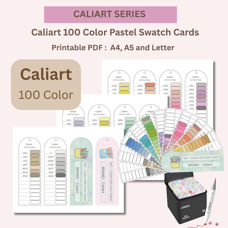 Caliart 100 Pastel Color Swatch Cards | Visual Gradient Template ...
