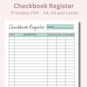 Puede incluir: Una plantilla de registro de talonario de cheques imprimible con columnas para fecha, descripción, crédito, débito y saldo. La plantilla está diseñada para su uso con papel de tamaño A4, A5 y Letter.