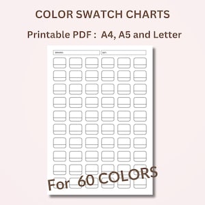 Swatch Charts for 60 colors, Swatch Chart Sheet Template, Alcohol Marker Color Sheet, Marker Swatch PDF, Digital Color Swatch Template
