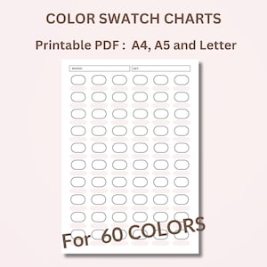 Swatch Template for 60 colors, Printable Coloring Swatch Chart, Alcohol Marker Color Sheet, Marker Swatch PDF, Digital Color Swatch Template