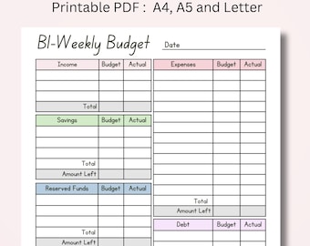 Bi-Weekly Budget Planner: Financial Tracker (A4, A5, Letter PDF)
