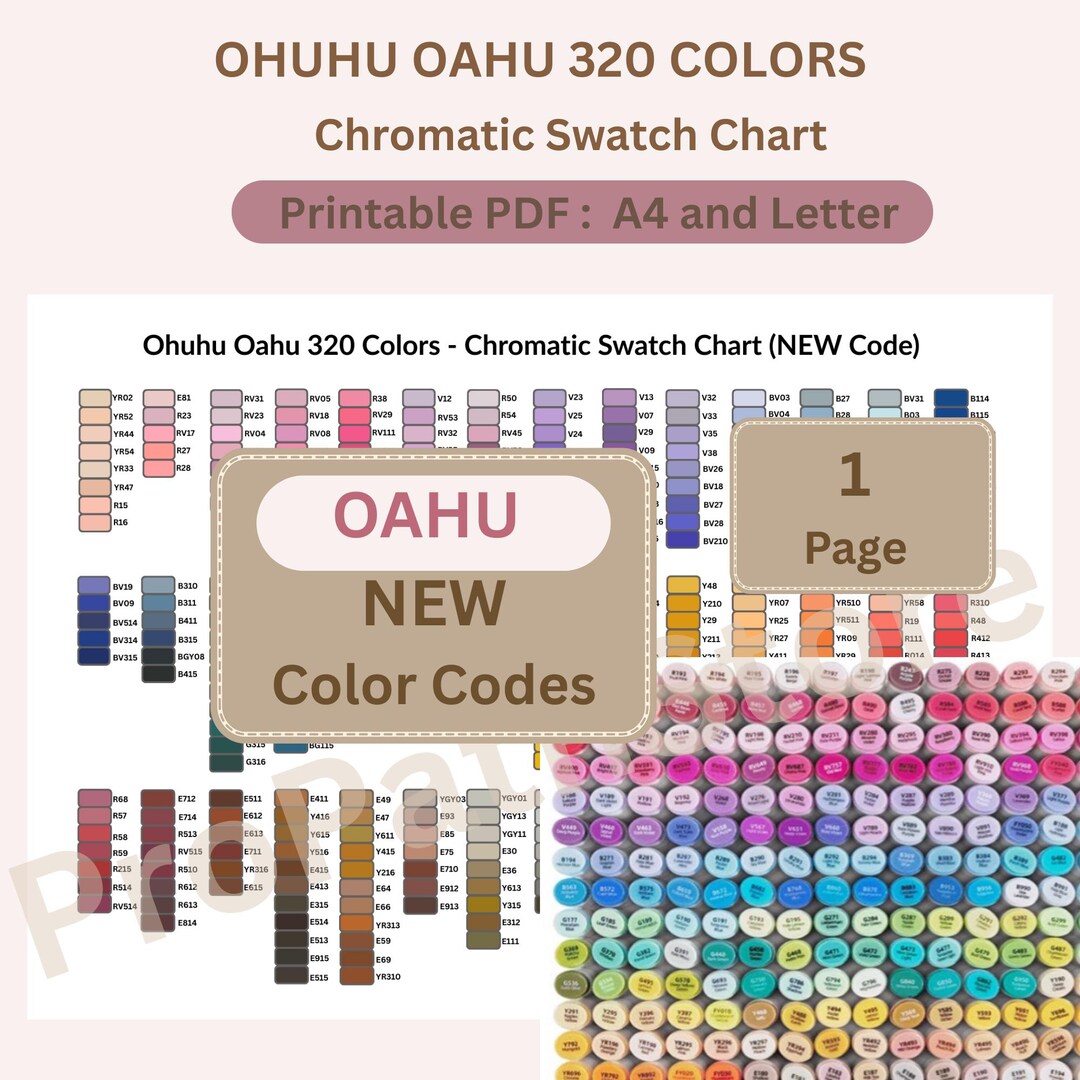 Ohuhu Oahu 320 Swatch Chart for New Color Codes - A4 and Letter - Etsy